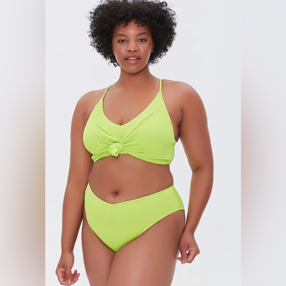 Lime Green Plus Size Ribbed Two Piece Swimsuit